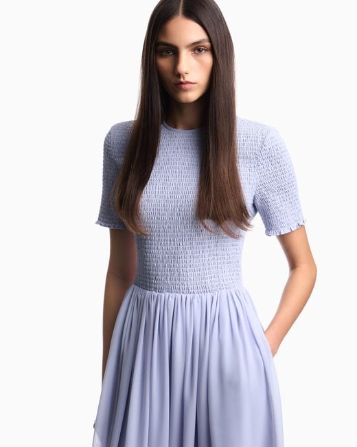 Emporio Armani Blue Short-Sleeved Long Dress