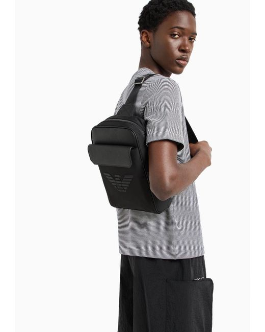 Emporio Armani Black Asv Regenerated Saffiano And Recycled Nylon One-shoulder Backpack for men