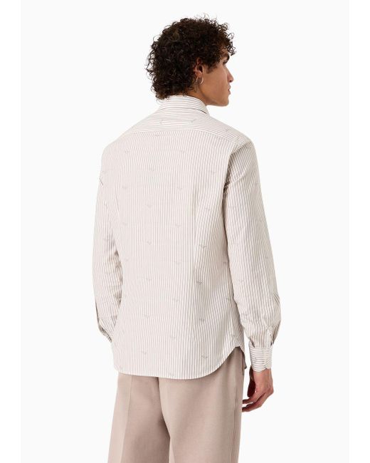 Emporio Armani White Cotton Fil Coupé Shirt With Vertical Jacquard Stripes for men