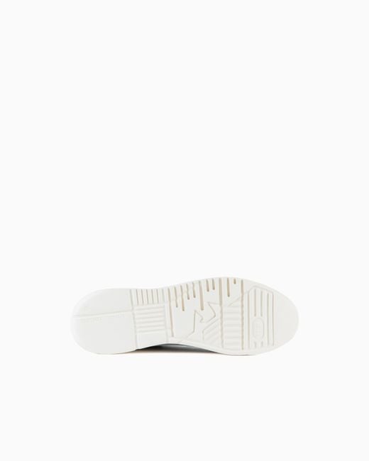 Emporio Armani White Tumbled Leather Sneakers With Knurled Soles for men