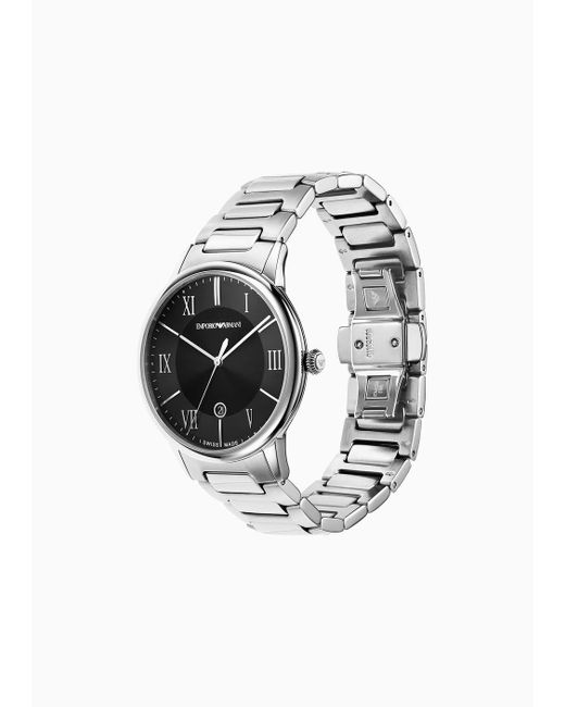Emporio Armani Black Swiss Made Three-hand Date Stainless Steel Watch for men