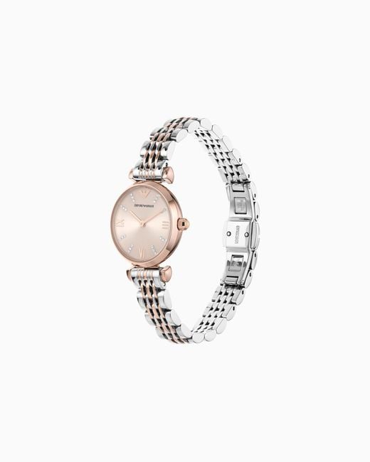 Emporio Armani White Two-Hand Two-Tone Stainless Steel Watch