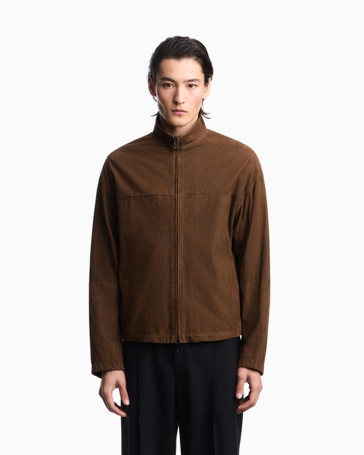 Emporio Armani Brown Perforated Goat Suede Blouson for men