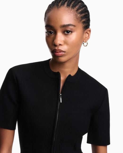Emporio Armani Black Fabric-Stitch Knit Zip-Up Jacket