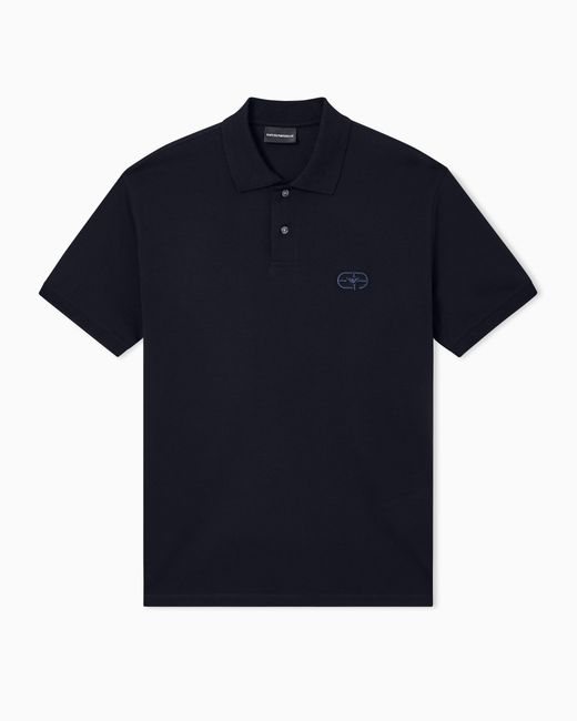 Emporio Armani Blue Jersey Polo Shirt With Embossed Ea Logo Embroidery for men