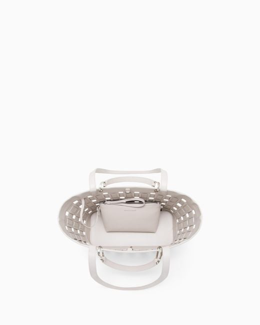 Emporio Armani White Tote Bag With Woven Design Double Handles And Pouch