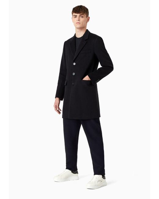 Emporio Armani Black Coat With Lapels In Beaver Cashmere for men