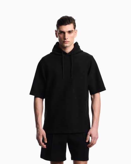 Emporio Armani Black Jacquard Jersey Hooded Sweatshirt With All-Over Micro Eagle for men