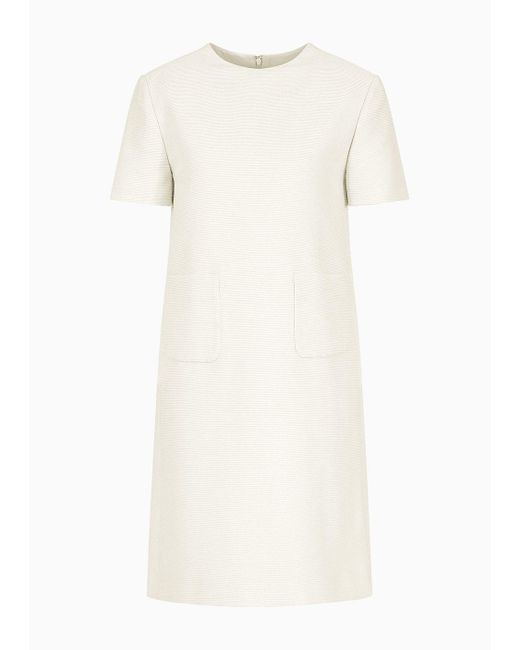 Emporio Armani White Short-sleeved Tunic Dress In Technical Faille