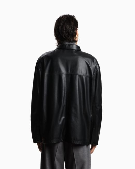 Emporio Armani Black Ultra Light Lambskin Nappa Leather Shirt Jacket for men
