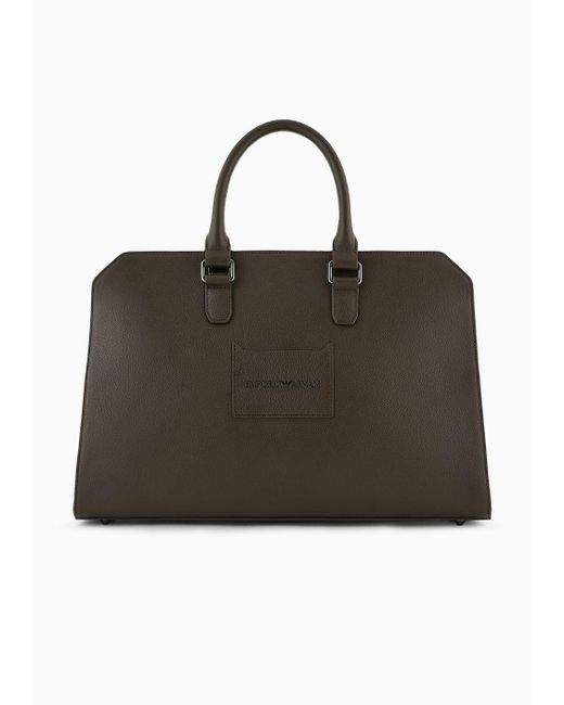 Emporio Armani Black Business Bag In Tumbled Leather for men