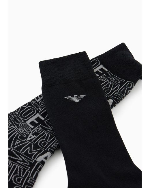 Emporio Armani Black Two-pack Of Socks With Jacquard Logo for men