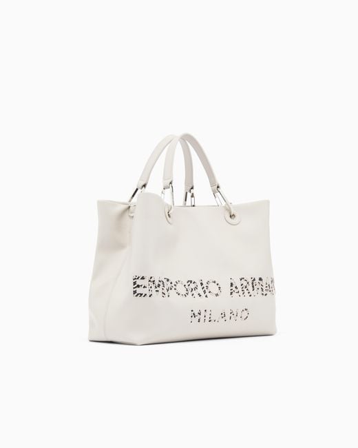 Emporio Armani White Myea Medium Shopper Bag