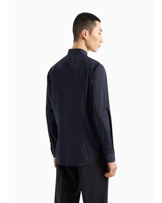 Emporio Armani Hemd Mit Klassischem Kragen, Gefertigt Aus Elastischem Baumwollsatin in Blue für Herren