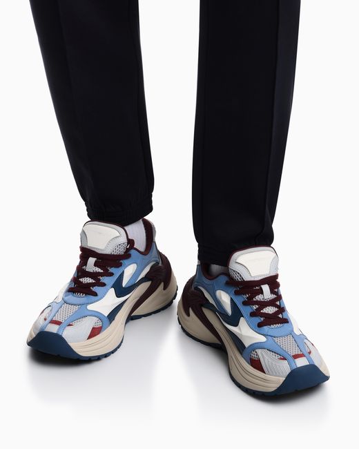 Emporio Armani Blue Suede And Mesh Sneakers for men