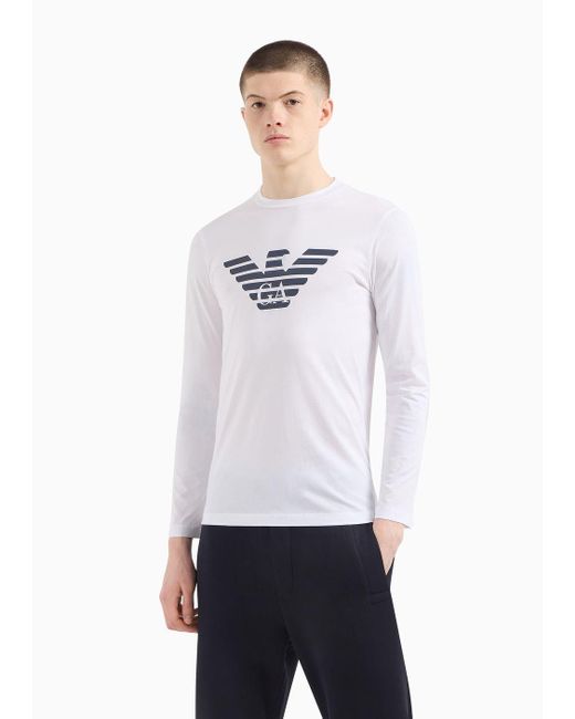 Emporio Armani Pima jersey Jumper With Printed Logo in White for Men Lyst UK