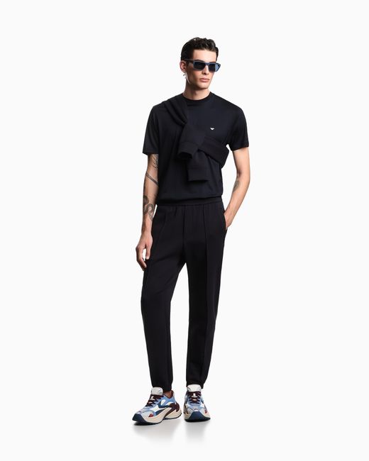 Emporio Armani Blue Jersey T-Shirt With Embroidery for men