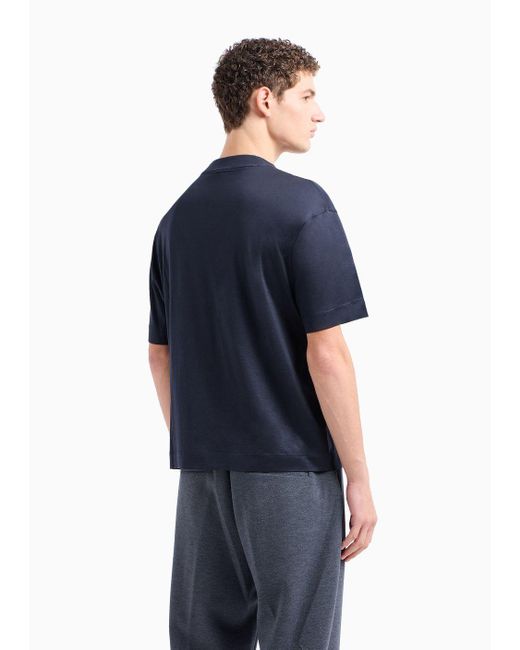 Emporio Armani Blue Asv Oversized T-shirt In A Lyocell-blend Jersey for men