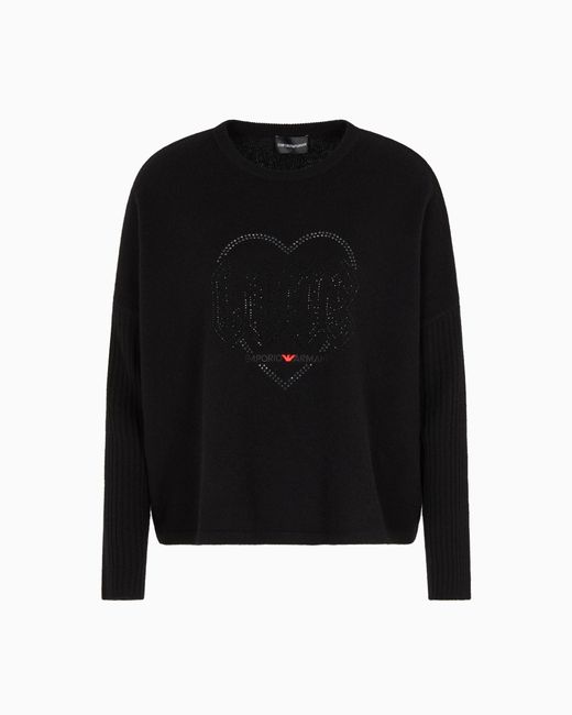 Emporio Armani Black Pullover Aus Schurwolle Mit Strasssteinen Aus Der Sonderkollektion Zum Valentinstag