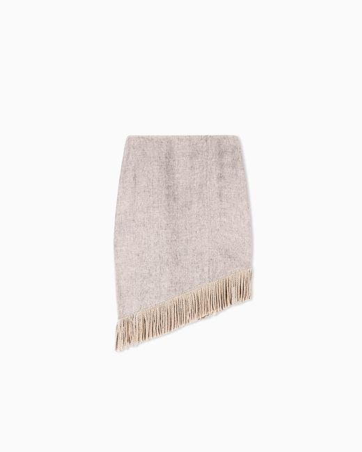 Emporio Armani Gray Heavy Linen Canvas Midi Skirt