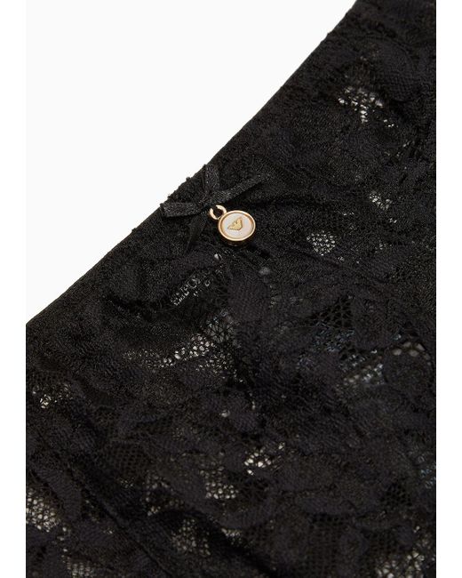 Emporio Armani Black Bridal Asv Recycled Lace High-waisted Thong