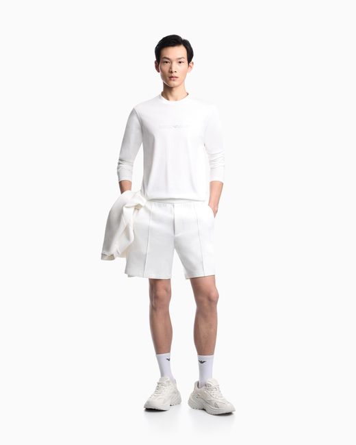 Emporio Armani White Slim-Fit Pima Jersey Jumper With Printed Logo for men