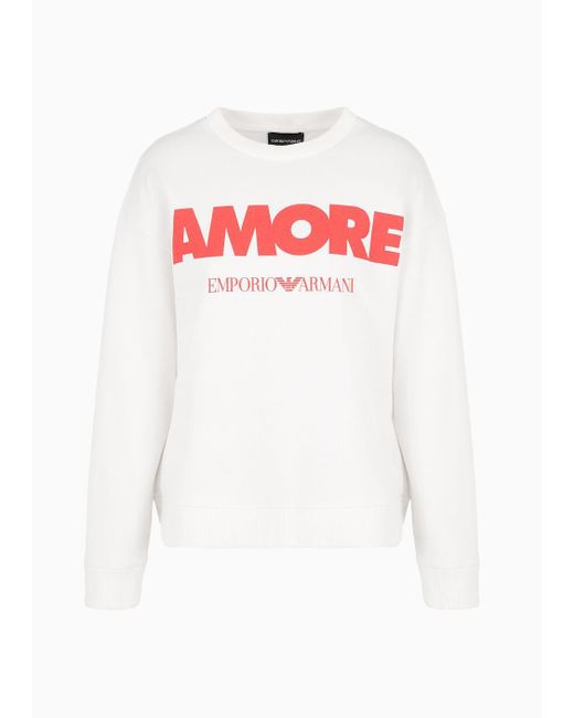 Emporio Armani White Asv Amore Printed Organic Jersey Sweatshirt