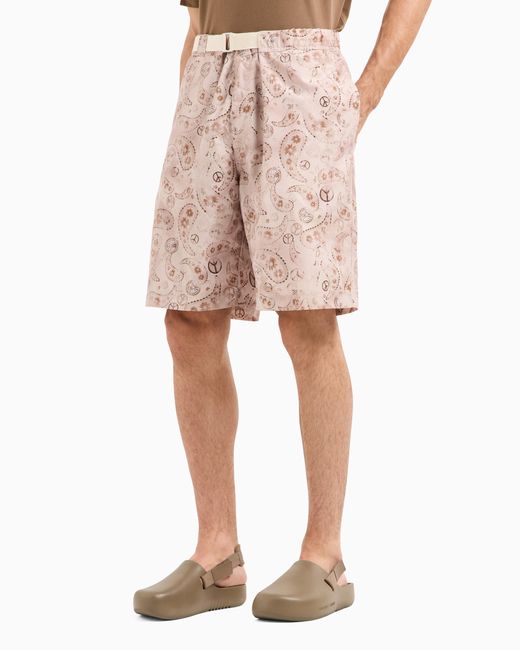 Emporio Armani Pink Asv Satin Bermuda Shorts With All-Over Paisley Print From The Peace Capsule Collection for men
