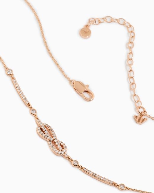 Emporio Armani White Rose-Tone Brass Station Necklace
