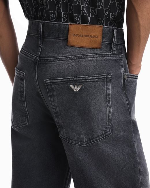 Emporio Armani Blue Regular Fit Five-Pocket Cotton Denim Jeans With Fading for men