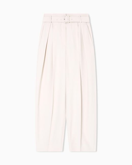 Pantaloni Con Pieghe E Cintura di Emporio Armani in White