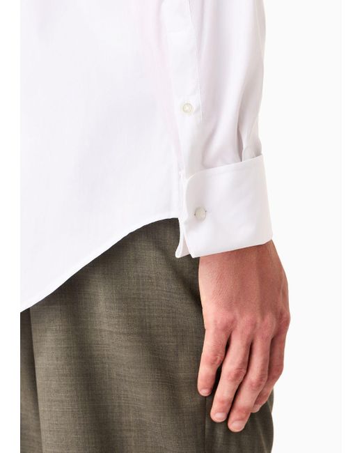 Emporio Armani White Cotton-poplin Shirt With Classic Collar for men