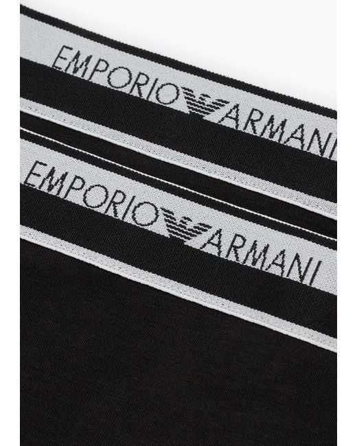 Paquete De Dos Braguitas Brasileñas De Algodón Orgánico Iconic Con Banda Con Logotipo Asv Emporio Armani de color Black