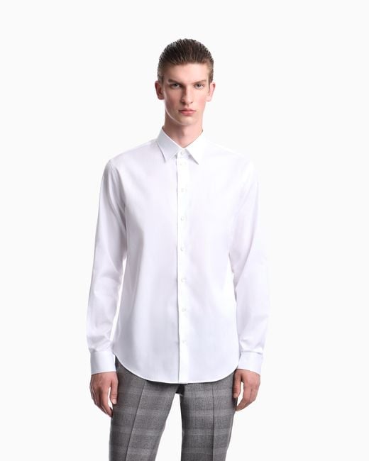 Emporio Armani White Cotton Dress Shirt With Long Sleeves And Pointed Collar for men