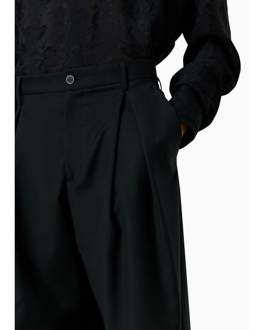 Emporio Armani Black Asv Super-light Sustainable Virgin-wool Bermuda Shorts With Godet Pleats for men