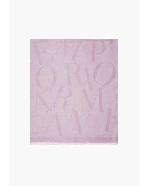 Stola In Misto Viscosa E Modal Con Lettering Jacquard di Emporio Armani in Pink