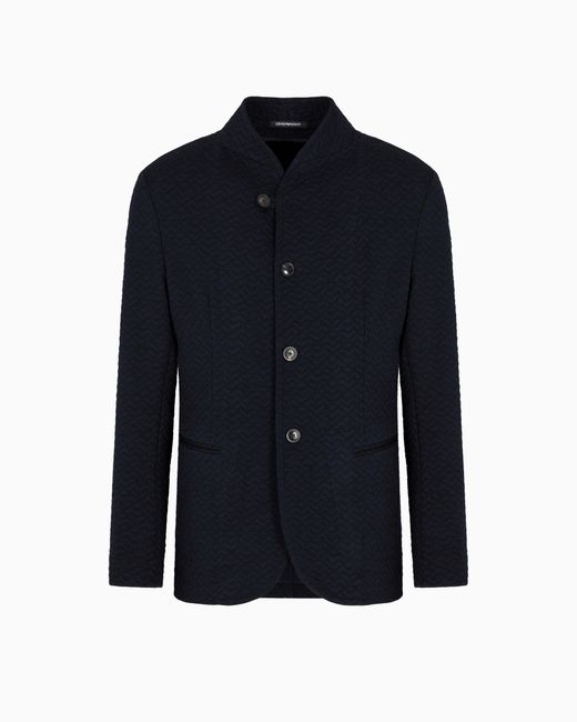 Veste Col Officier En Maille Jersey Motif Chevron Emporio Armani pour homme en coloris Blue