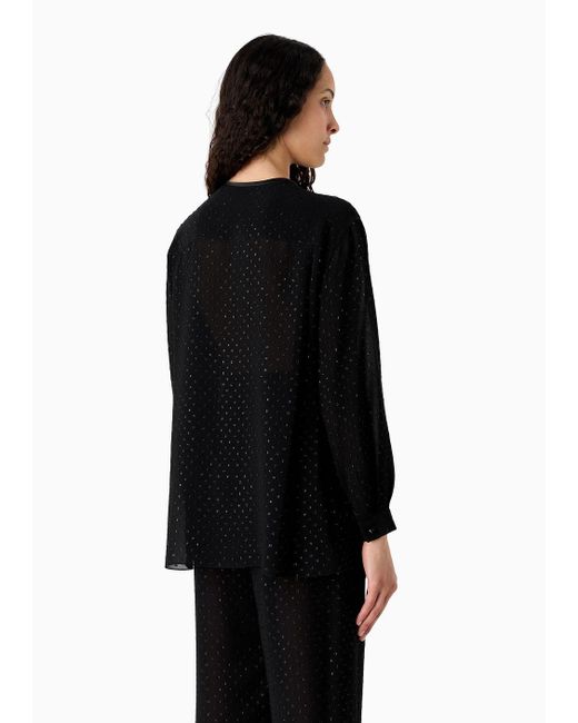 Emporio Armani Black Asv Henley Blouse In Viscose Fil Coupé With All-over Lurex Polka Dots
