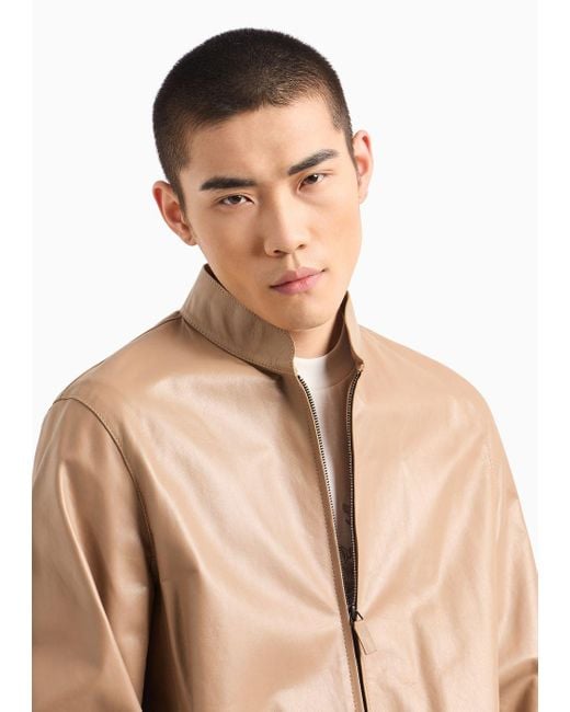 Emporio Armani Brown Blouson In Partially Vegetable-tanned Plonge Lamb Nappa Leather for men