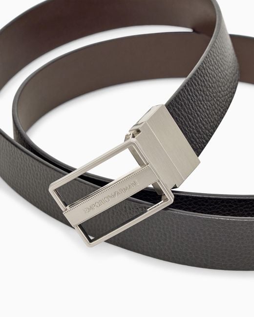 Emporio Armani White Reversible Leather Belt With A Rectangular Plaque Buckle for men