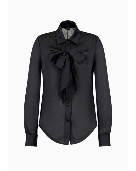 Emporio Armani Blue Asv Recycled Crépon Shirt With Bow