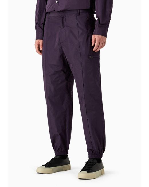 Emporio Armani Purple Lightweight Nylon Trousers With Stretch Ankle Cuffs for men