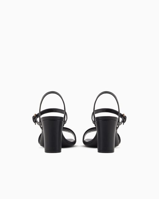 Emporio Armani White Nappa-Leather Heeled Sandals With Eagle Plate