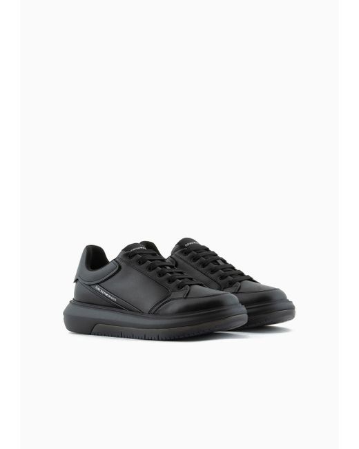 Emporio Armani Black Leather Sneakers With Side Logo for men
