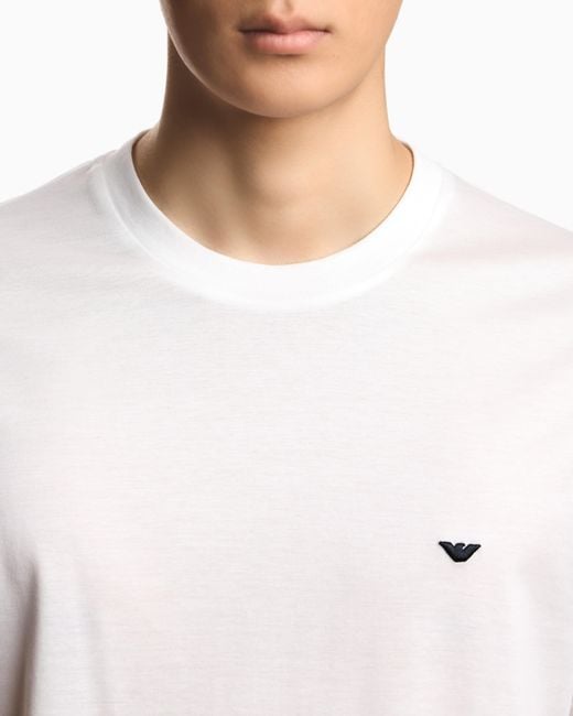 Emporio Armani White Jersey T-Shirt With Embroidery for men