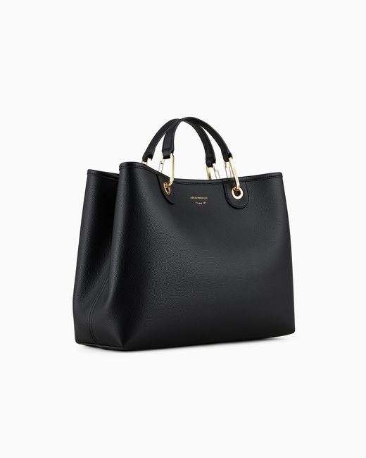 Emporio Armani Black Medium Myea Shopper Bag With Deer Print