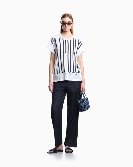 Emporio Armani White Lightweight Jersey T-Shirt With Oversized Emporio Lettering