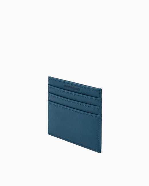 Emporio Armani Blue Regenerated Saffiano Card Holder for men