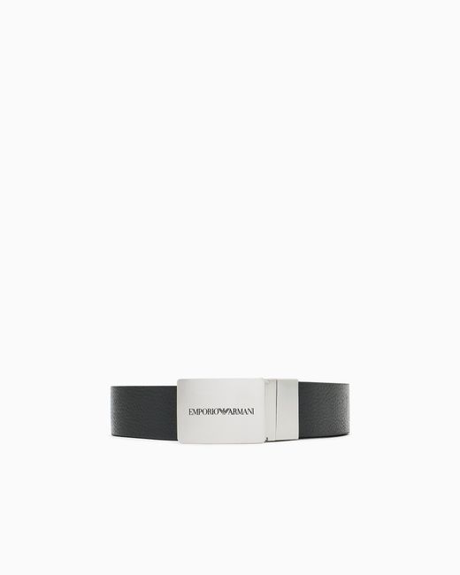 Emporio Armani White Reversible Leather Belt With Logo Buckle for men