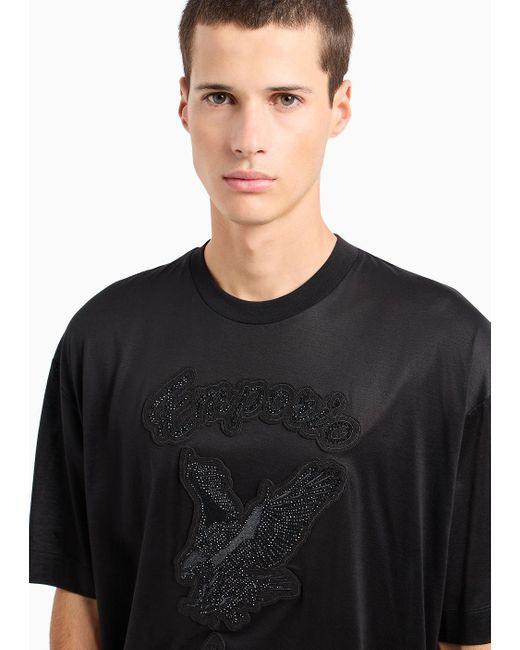 Emporio Armani Asv Clubwear-t-shirt In Oversize Fit Aus Einer Jersey-lyocell-mischung Mit Strasssteinen in Black für Herren